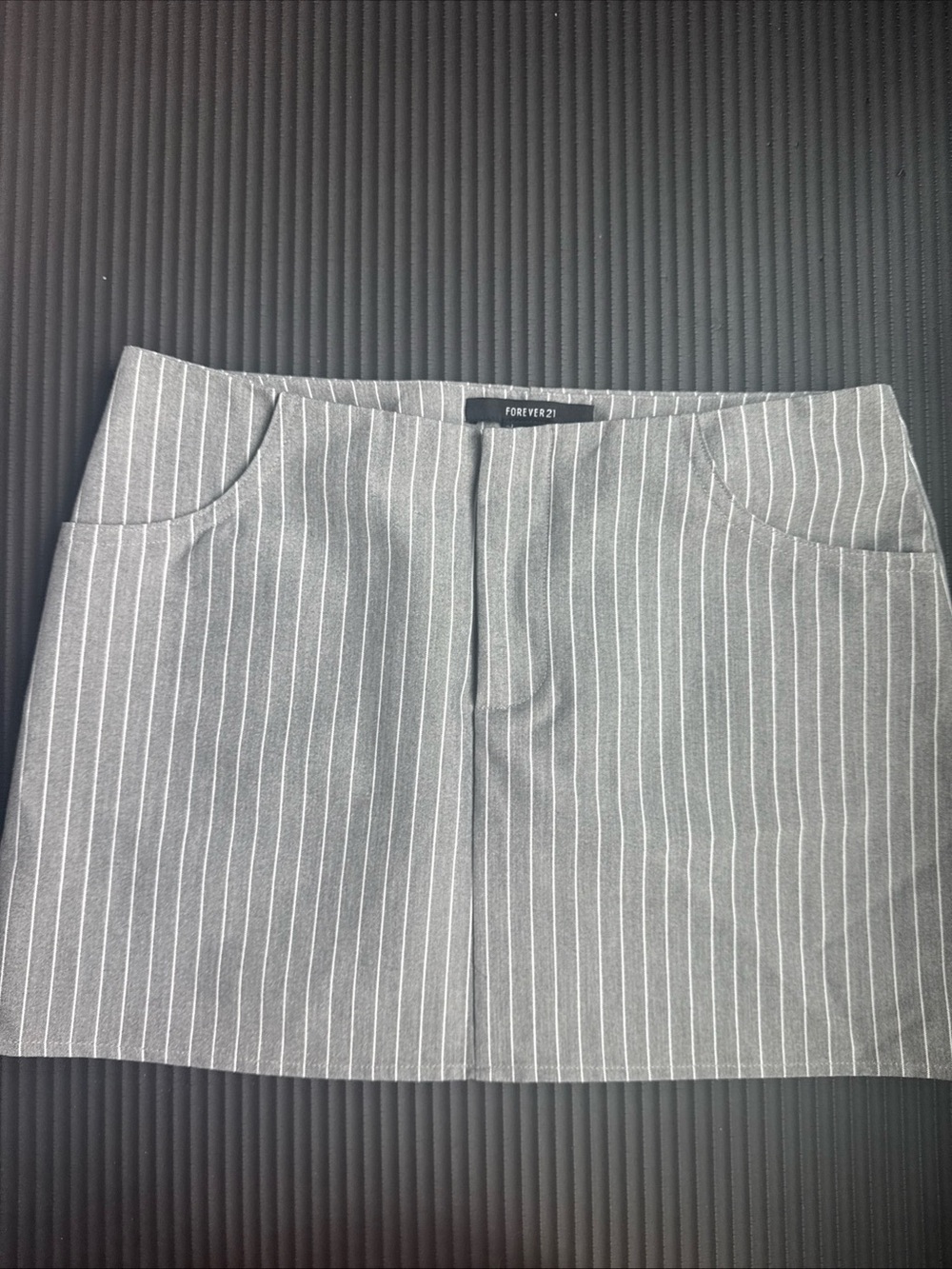 Forever 21 Gray Pinstripe Mini Skirt with White Stripes